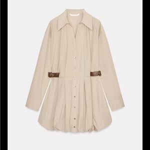 Zara Neutral Beige Button-Up Tunic with Brown belt waist Details